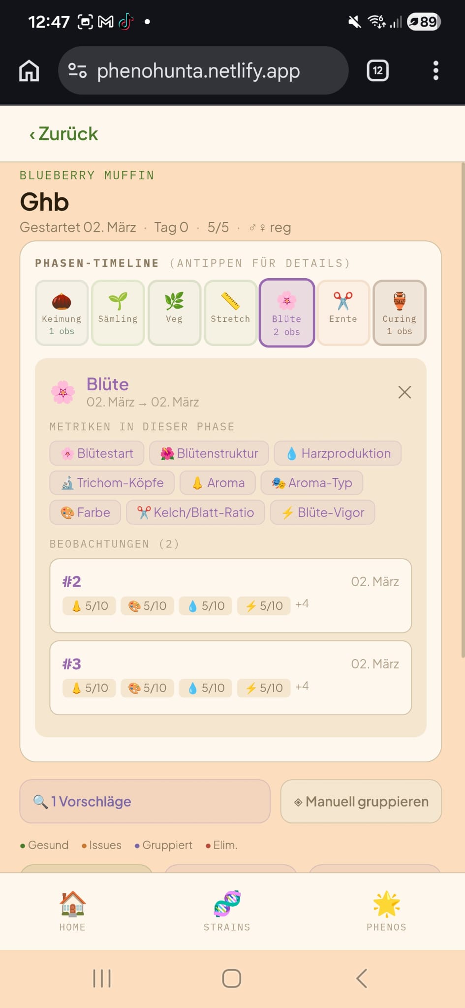 Phenohunter v1 Blütephase mit 10 kontextspezifischen Metriken